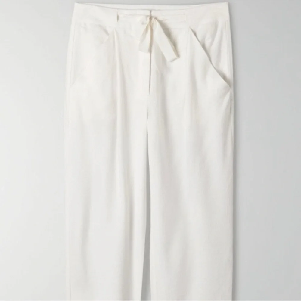 Aritzia Wilfred White Linen Cuffed Drawstring Pants Trousers Size Small